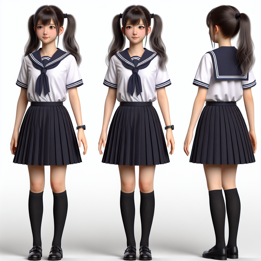 Generate a 3D realistic image of a teenage girl in a Japanese high school  uniform, characterized