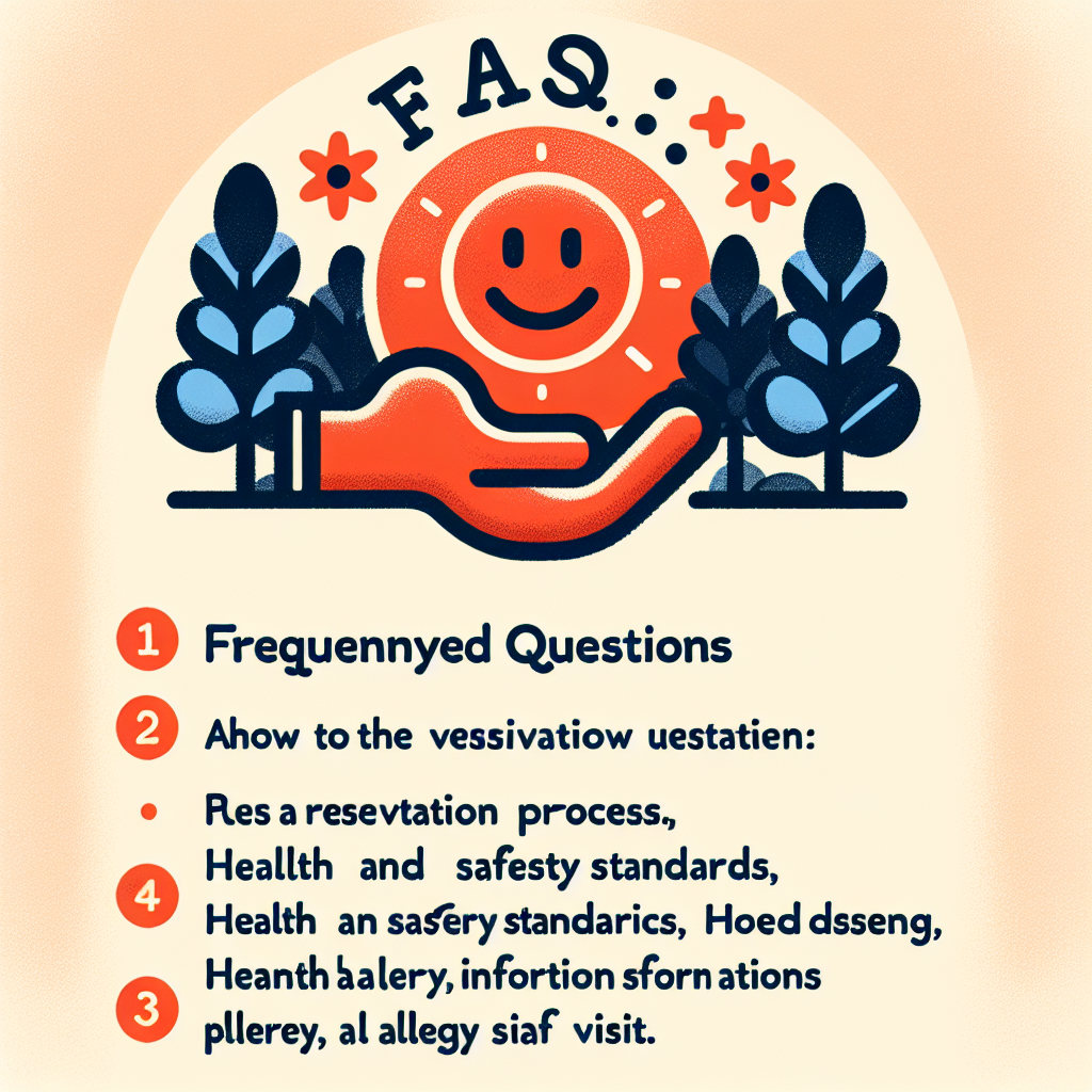 An image displaying the Frequently Asked Questions (FAQs) section. This part provides answers to questions that visitors may be concerned with, such as the reservation process, health and safety standards, food allergy information, etc., ensuring a pleasant and safe visit.