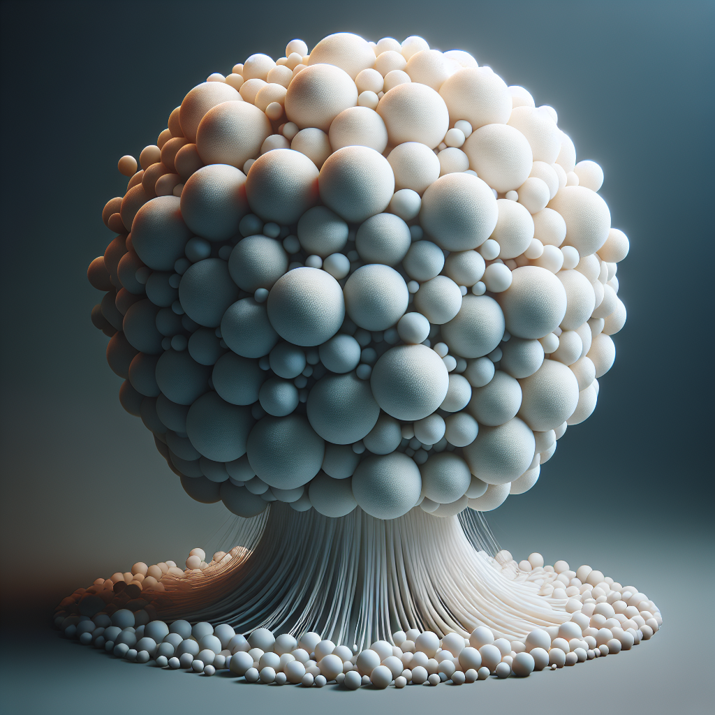A large spherical object with numerous small spheres growing out of it.