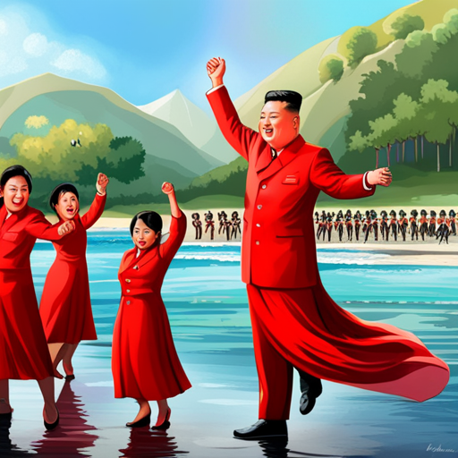 Kim Jong-un is dancing with a red skirt