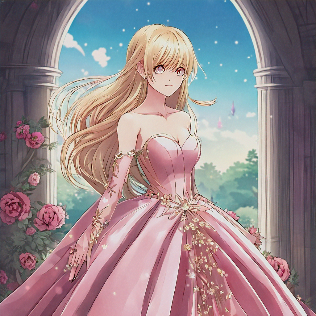 an anime style girl with a beautiful dress