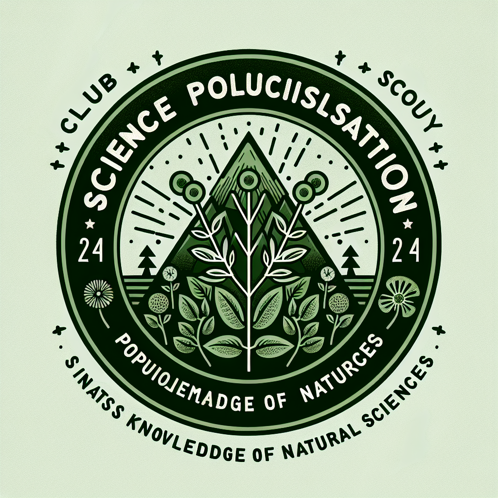 Design a club emblem for a club named 'Science Popularisation Society'. The nature of this club is to popularise knowledge of natural sciences. The main color tone of the emblem should be green, and it should contain elements of flora and fauna. The club name, together with its founding year, 2024, should also be included in the emblem. The emblem design should reflect the concept of harmonious coexistence between humans and nature.