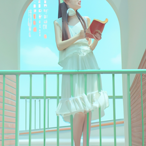 生成一段动漫二次元风格的视频或图片：一个穿着裙子的女生站在窗前看书，裙子和头发随风飘动，裙子上有不同颜色的花瓣图案，窗外飘进一朵朵蒲公英，且附有翻书的动作