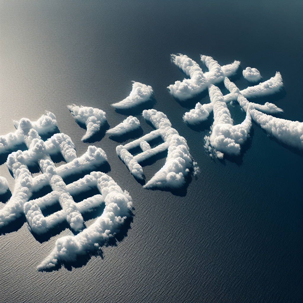 Generate a high-resolution image of a remarkably realistic cloud formation in the sky, intricately shaped to spell out the words 'ChangLong'. The formation should be distinctly crafted such that the words 'ChangLong' are easily recognizable.