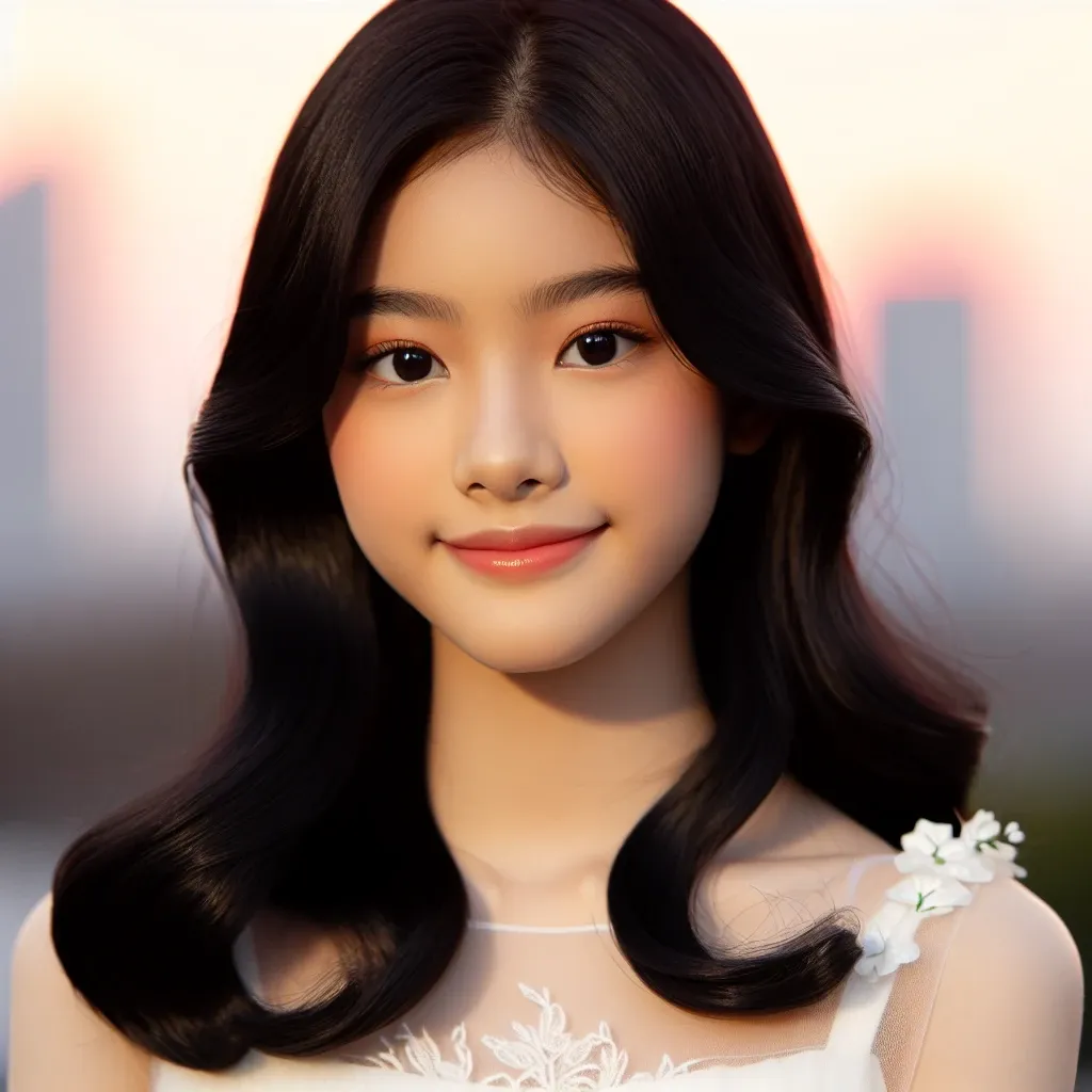 an asian girl in white dress