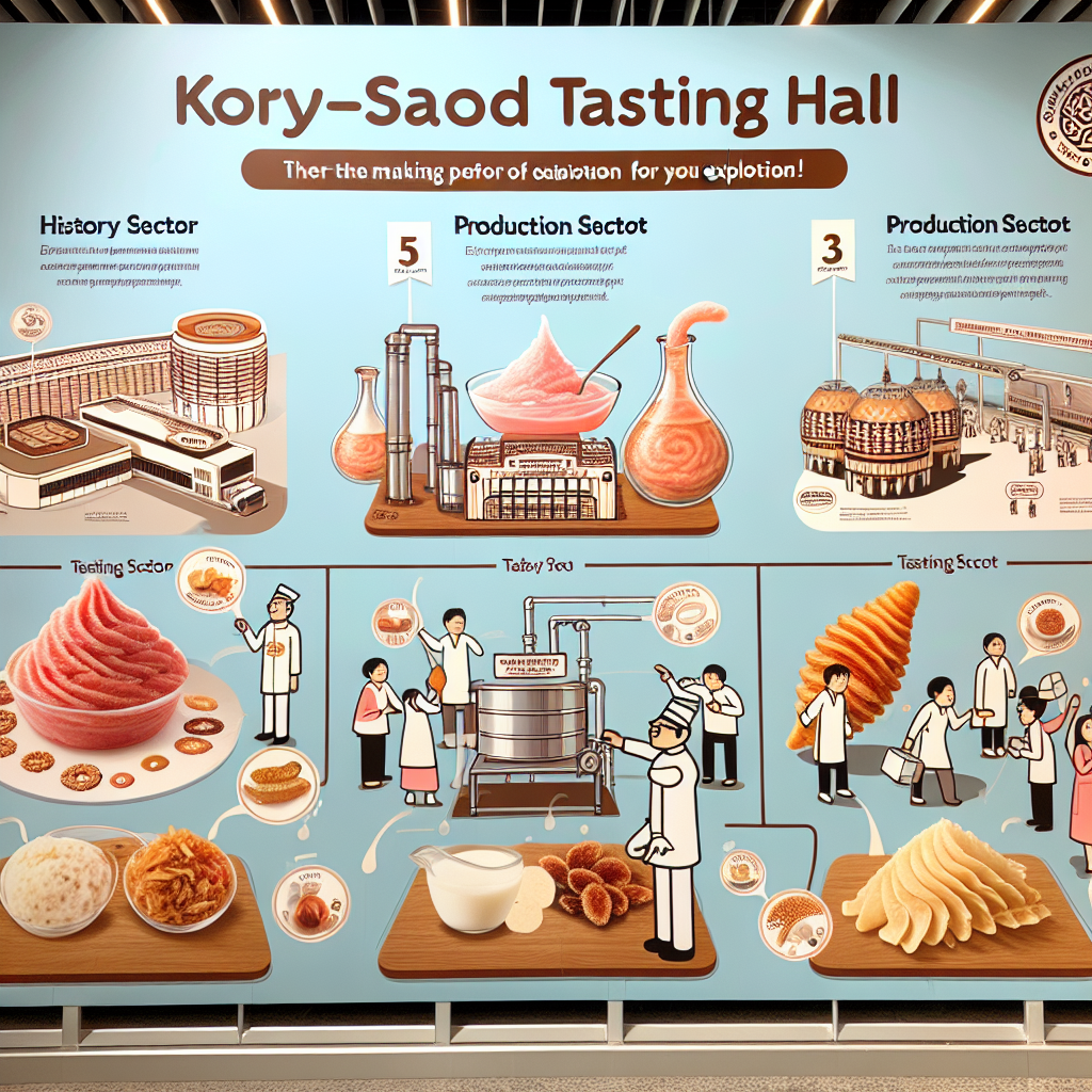 At the Koryo-Saram food tasting hall, there are multiple exhibition sectors for your exploration: 
1. **History sector**: Explore the origins and development of Koryo-Saram as well as its place in Kazakh life. 
2. **Production sector**: Watch the making process of Koryo-Saram on the spot and understand the science and art behind it. 
3. **Tasting sector**: Taste different flavors of Koryo-Saram, from classic to innovative flavors, experiencing the layers and richness of dairy products.