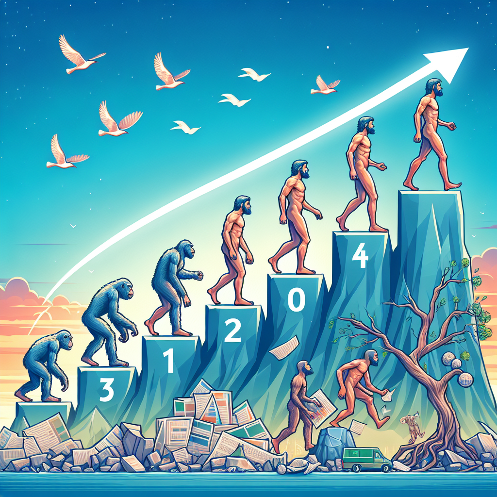 Depict a continuous process of evolution, transforming, and improving over and over again!