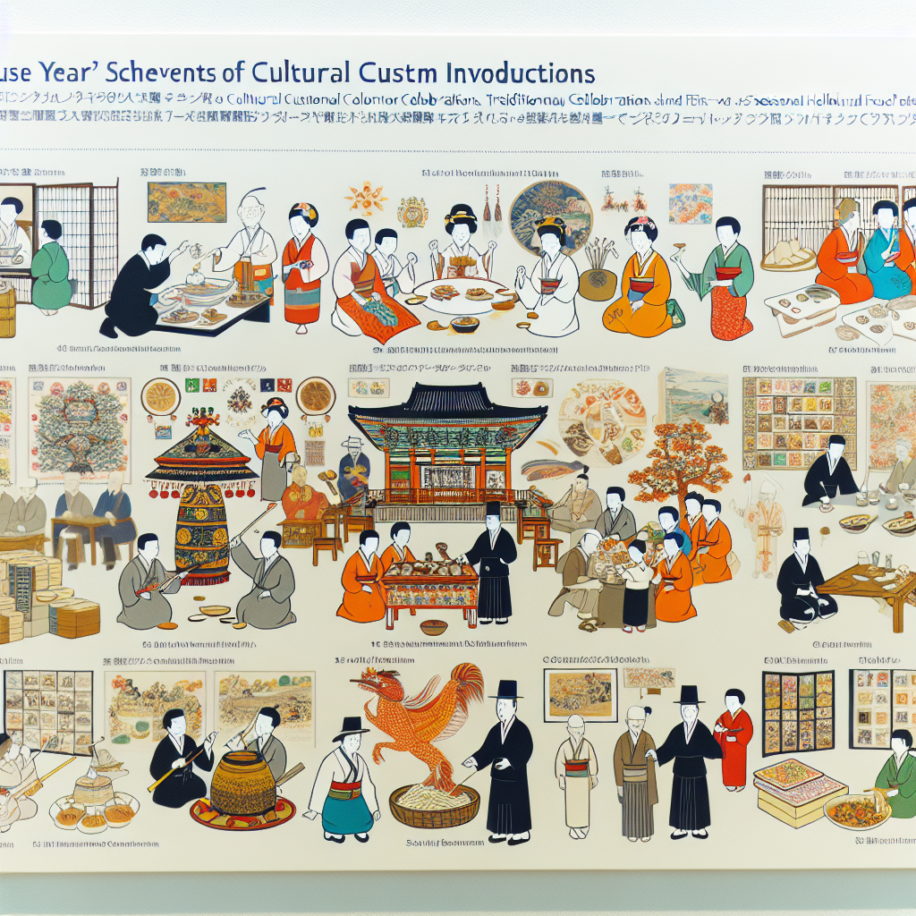 An illustration showing various events such as cultural custom introductions, traditional holiday celebrations, and seasonal food festivals, held intermittently throughout the year. For the full year's schedule of activities, you're told to consult the official website of the exhibition hall or ask at the front desk.