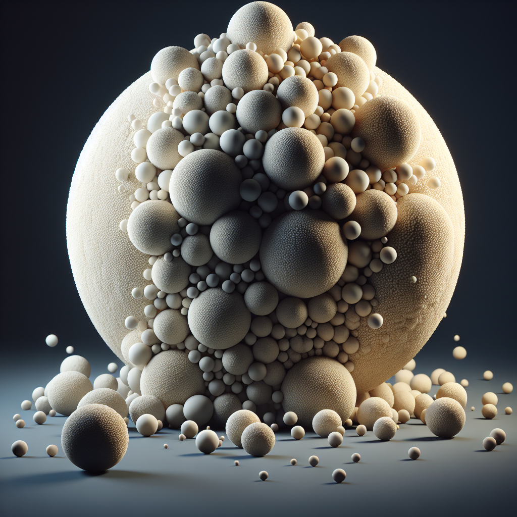 An image of a large sphere with smaller spheres growing out of it. Give the larger sphere an interesting texture, and the smaller spheres can be of various sizes dispersed unevenly across its surface. The composition should be dynamically balanced with the large sphere as the focal point. The scene is lit in a way that highlights the form and texture of the spheres, casting intriguing shadows.