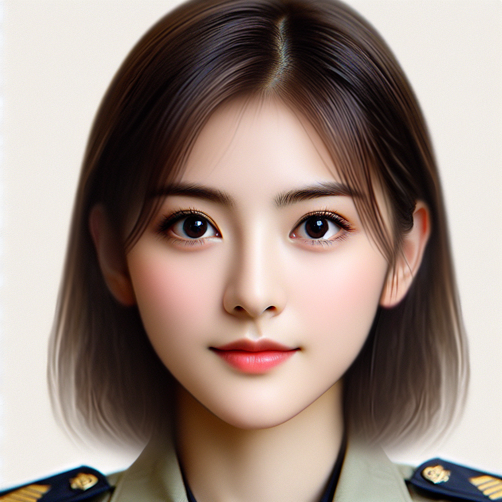 Generate an image of a young and beautiful Chinese policewoman from a film. She has a beautiful oval face, captivating almond-shaped eyes with black pupils, fair and smooth skin, and hair cut to her ears. The image should clearly illustrate her face.