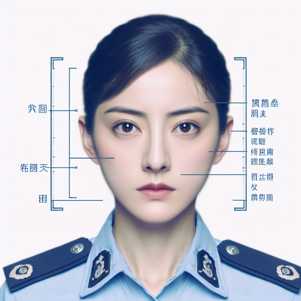 Generate an image that captures the essence of a young, beautiful Chinese policewoman as portrayed in films. She has an oval or 'melon seed' face, clear and fair skin. The focus should be on her face.
