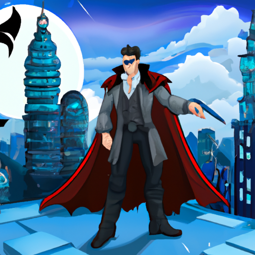 a vampire hunter in a neo-gothic city, armed with futuristic weapons.