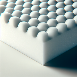 Close-up view of memory foam material with individual cells visible, implying its lightweight, body-adapting qualities. The material is depicted against an uncluttered, plain background, emphasizing its features.
